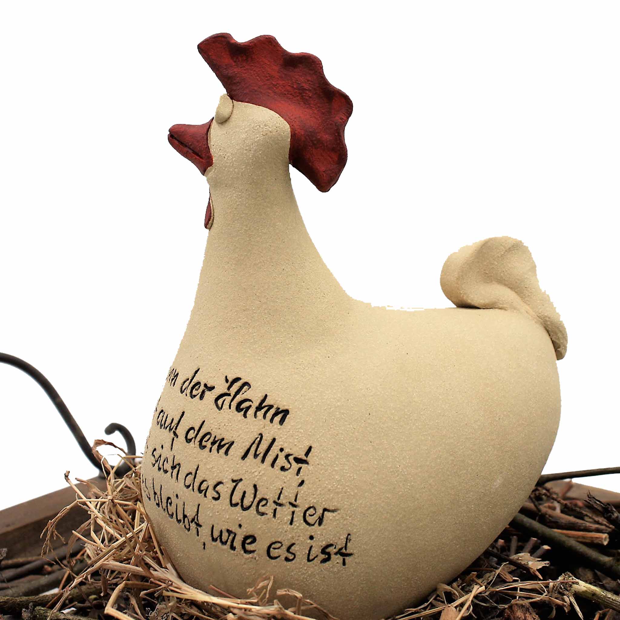 Deko Hahn Burschikos - Handgefertigte Tonfigur für Haus und Garten