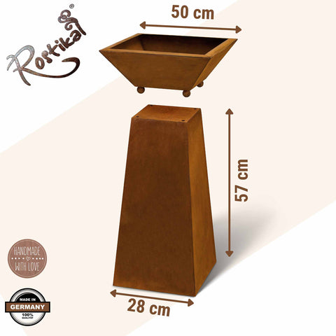 Rustikale Pflanzschale auf Metall Säule als langlebige und wetterfeste Dekoration für Garten und Terrasse im Vintage Design.