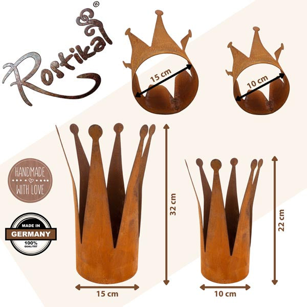 Einzigartige handgefertigte Metall Krone: Eine rustikale und rostige Dekofigur für Garten und Wohnraum. Mit biegsamen Zacken.