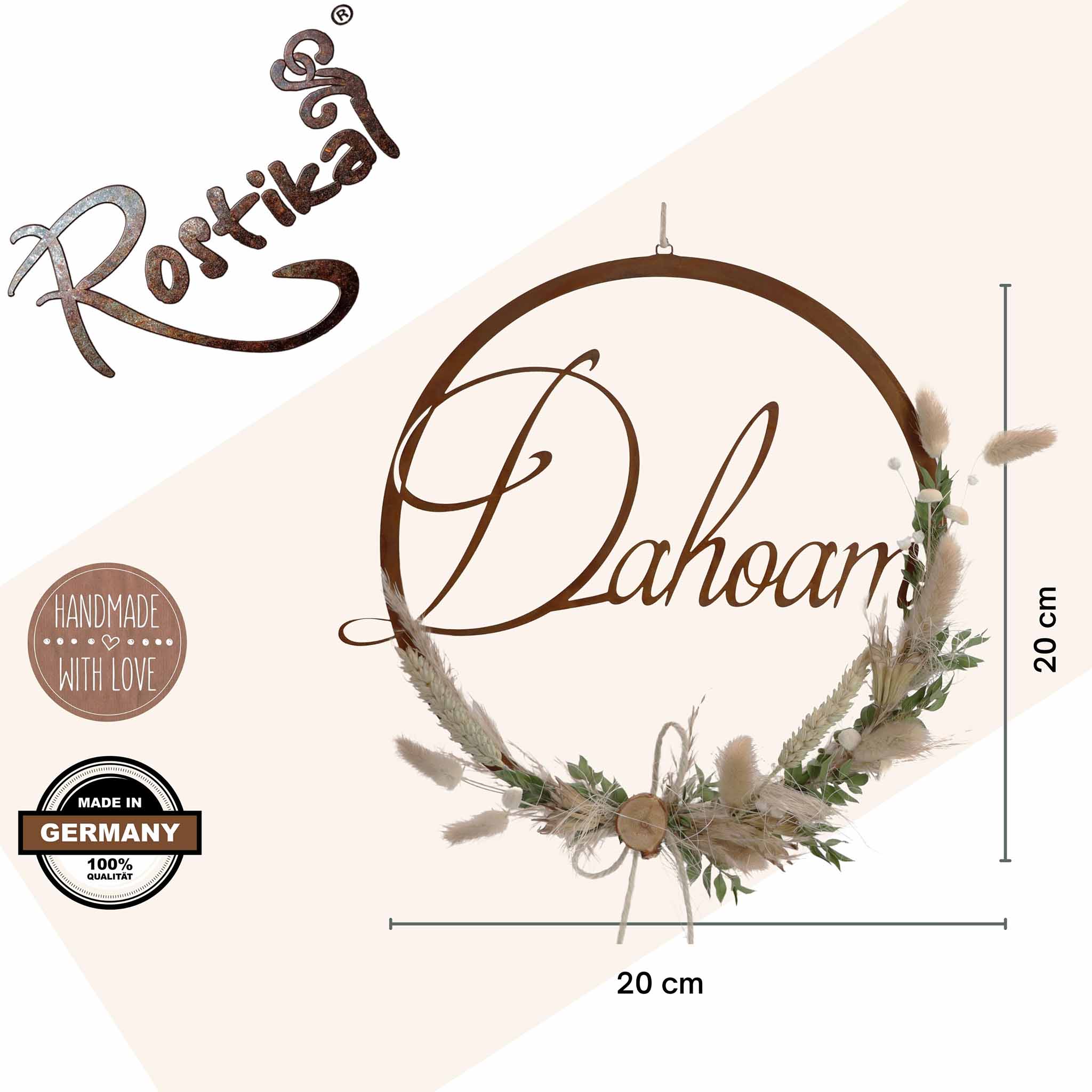Rostiger Dahoam Schriftzug für Garten, Terrasse oder Balkon - dekoratives Metallschild