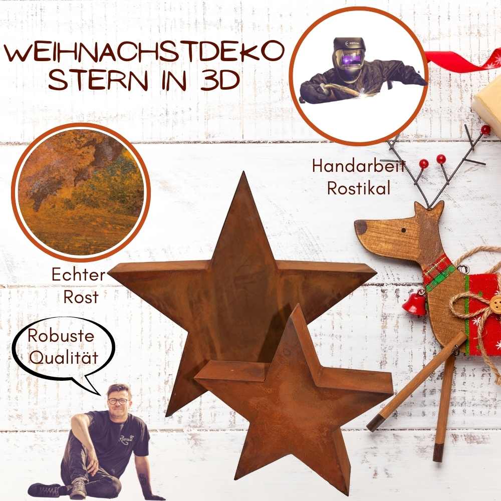 Dieser Weihnachtsdeko Stern in natürlichem Edelrost Look ist ein wahrer Blickfang. Ideal als Geschenkidee für den Advent oder zu Weihnachten