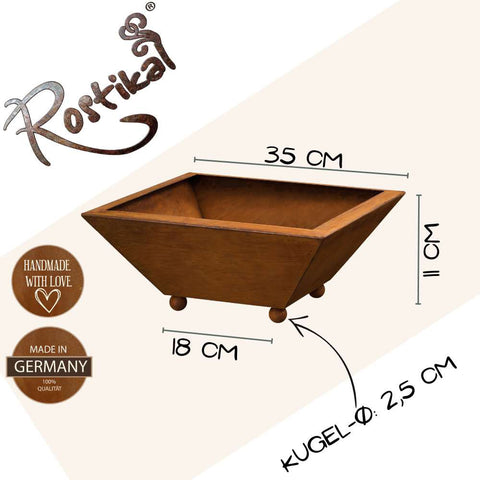 Edelrost eckige Pflanzschale - hochwertige rostige Metallschale für Pflanzen & Garten Gestaltung