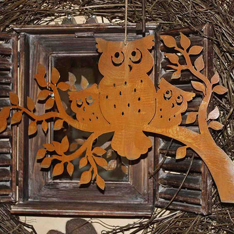 Rostige Eulen, dekorative Metallfiguren für Gartenliebhaber, attraktive Edelrost-Optik, Outdoor-Deko