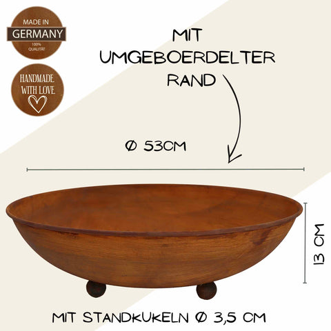 Metallschale aus Rost mit StandfuĂ - perfekt als Blumenschale oder Gartendekoration