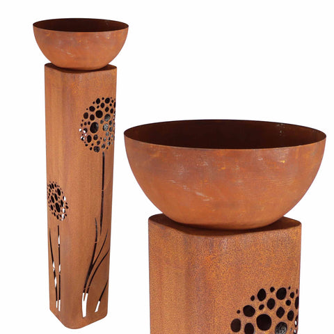 Edelrost Pflanzsäule mit Pusteblumen-Design - stilvolle Gartendeko für individuelle Gartenakzente