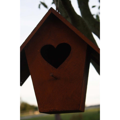 Edelrost Metall Vogelfutterhaus - dekorative Futterstelle für Vögel in rustikalem Design.