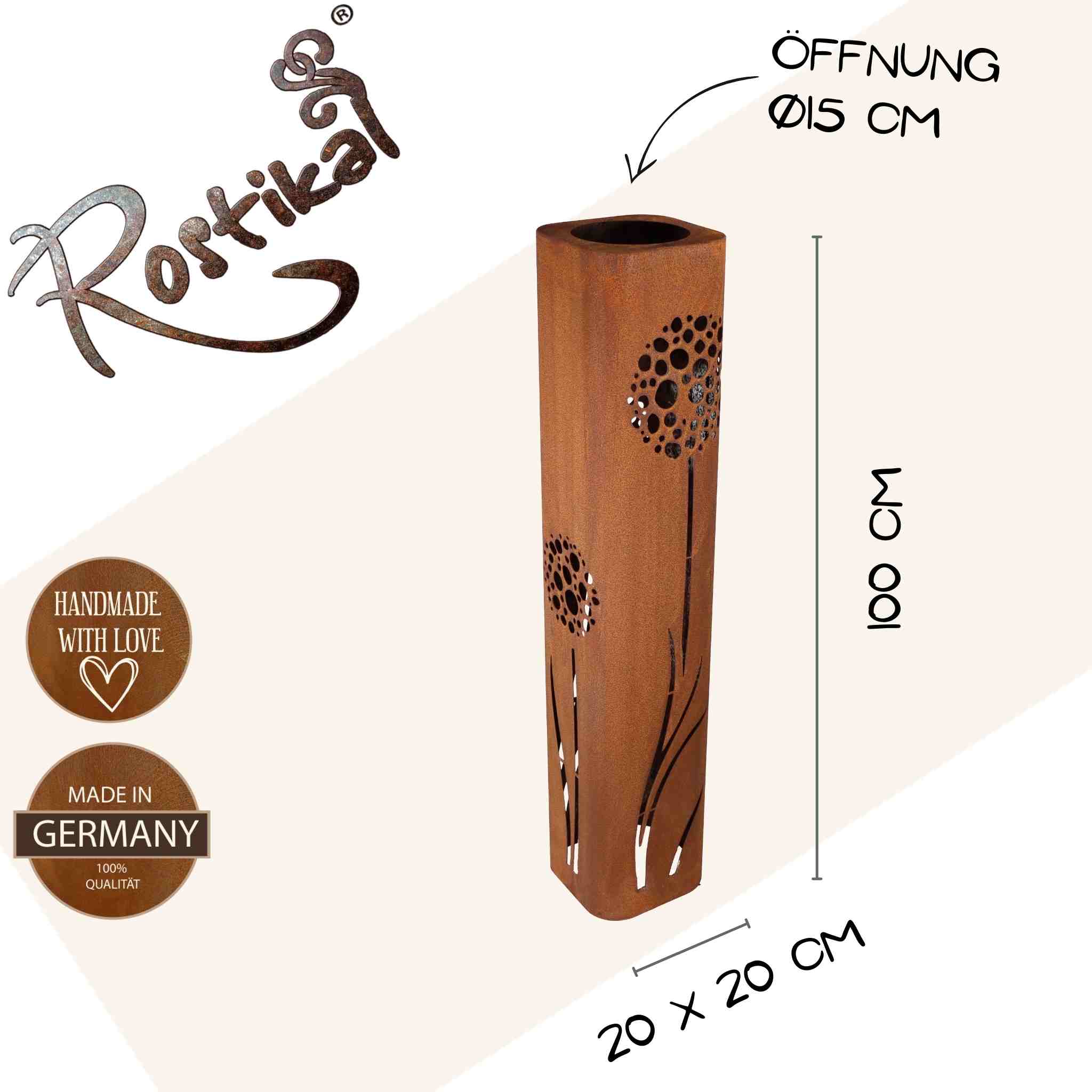 Rostsäule mit Pusteblumen-Metalldesign - elegante Gartendeko, verleiht Ihrem Garten oder Terrasse Charme