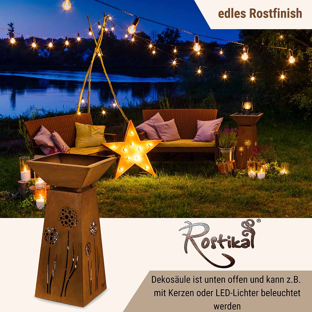 Pflanzsäule aus Edelrost mit Schale: ein Blickfang für Garten, Terrasse und Balkon