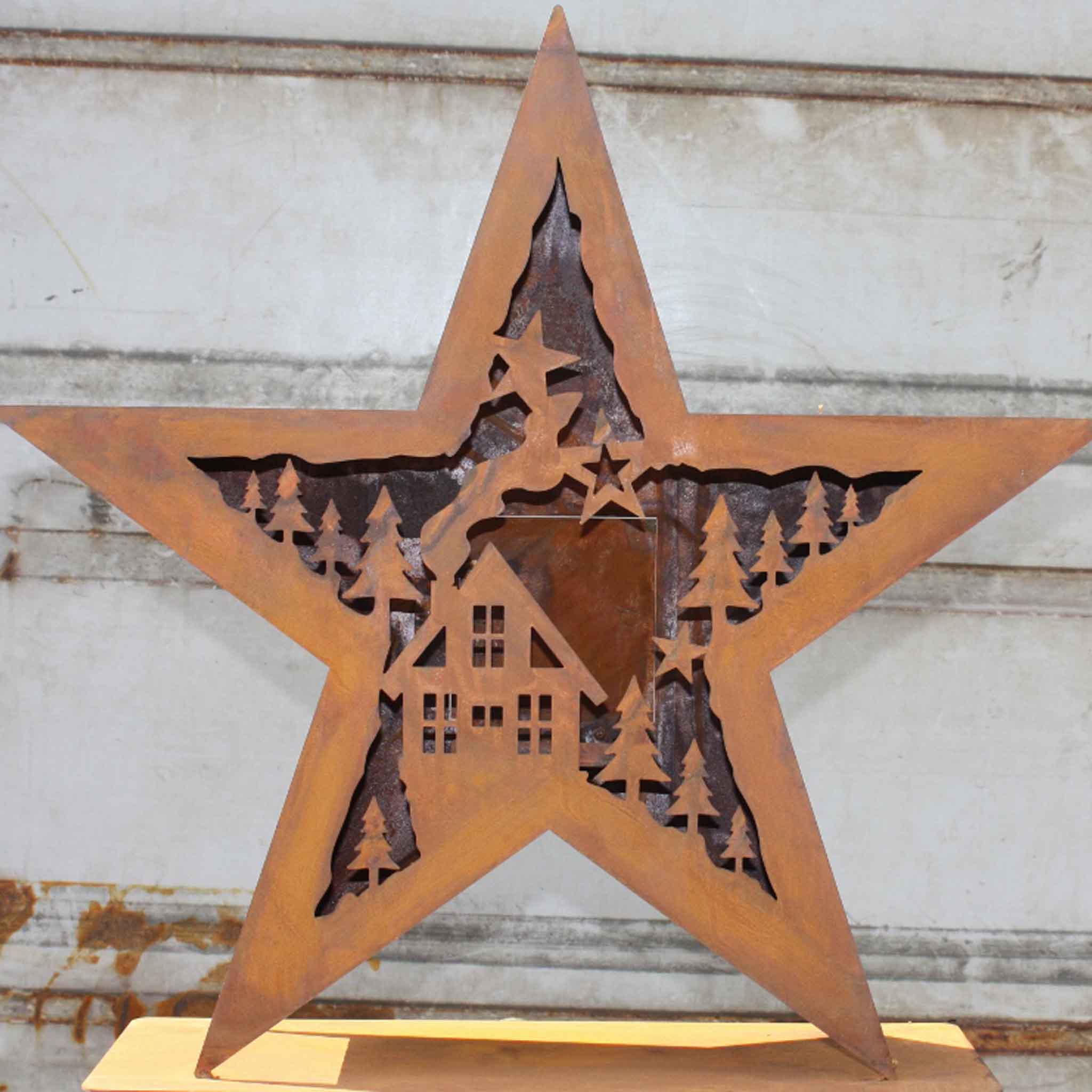 Edelrost Stern-Winterlandschaft Windlicht, Metall Laterne, stimmungsvolle Weihnachtsdeko, Rost Dekoration