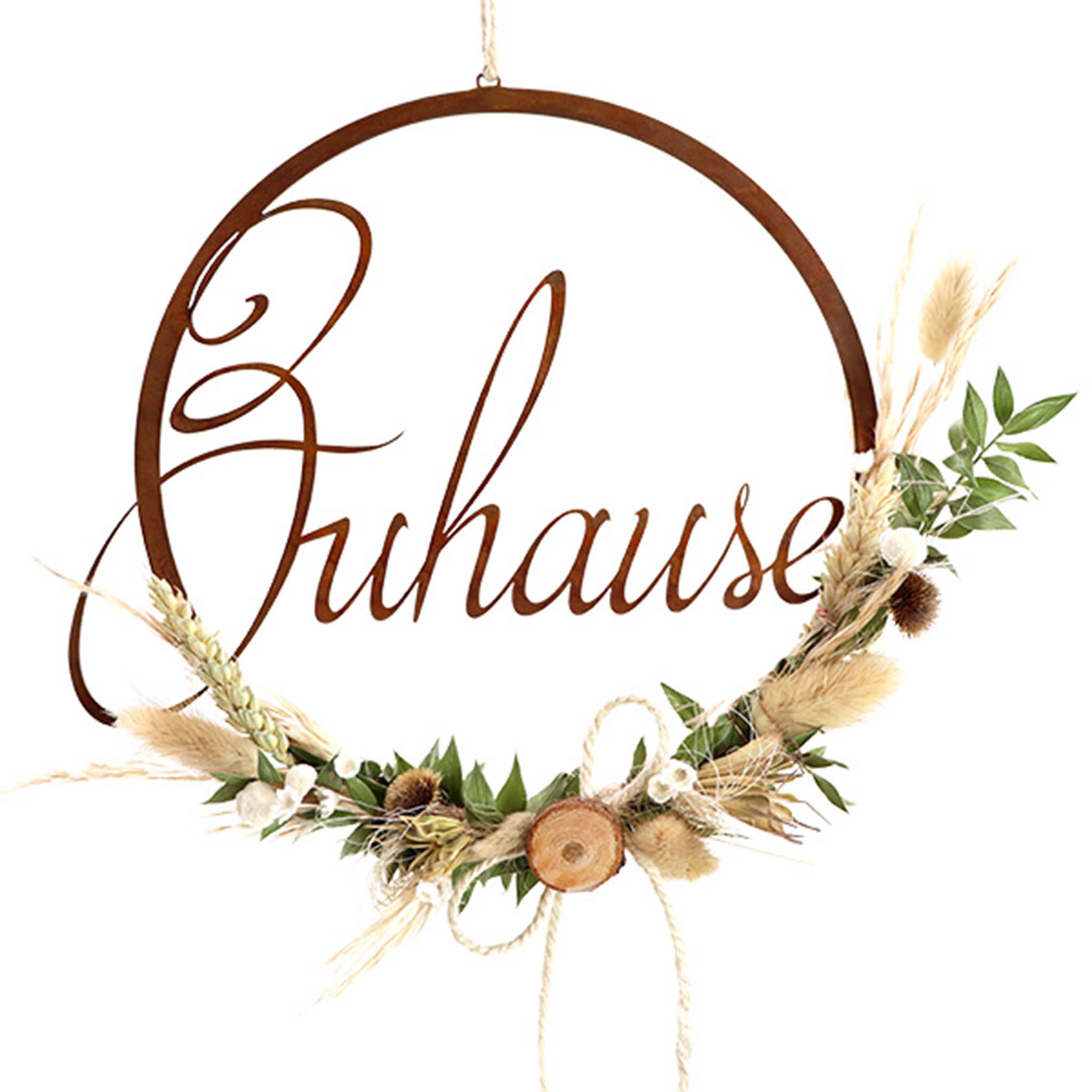 Edelrost Schriftzug 'Zuhause' - einladende Türdeko für Haustür, perfekt ergänzt durch Trockenblumen Deko