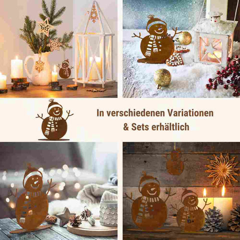 Rost Winterdeko Schneemann aus Metall für stimmungsvolle Wohn- und Gartendeko im Winter