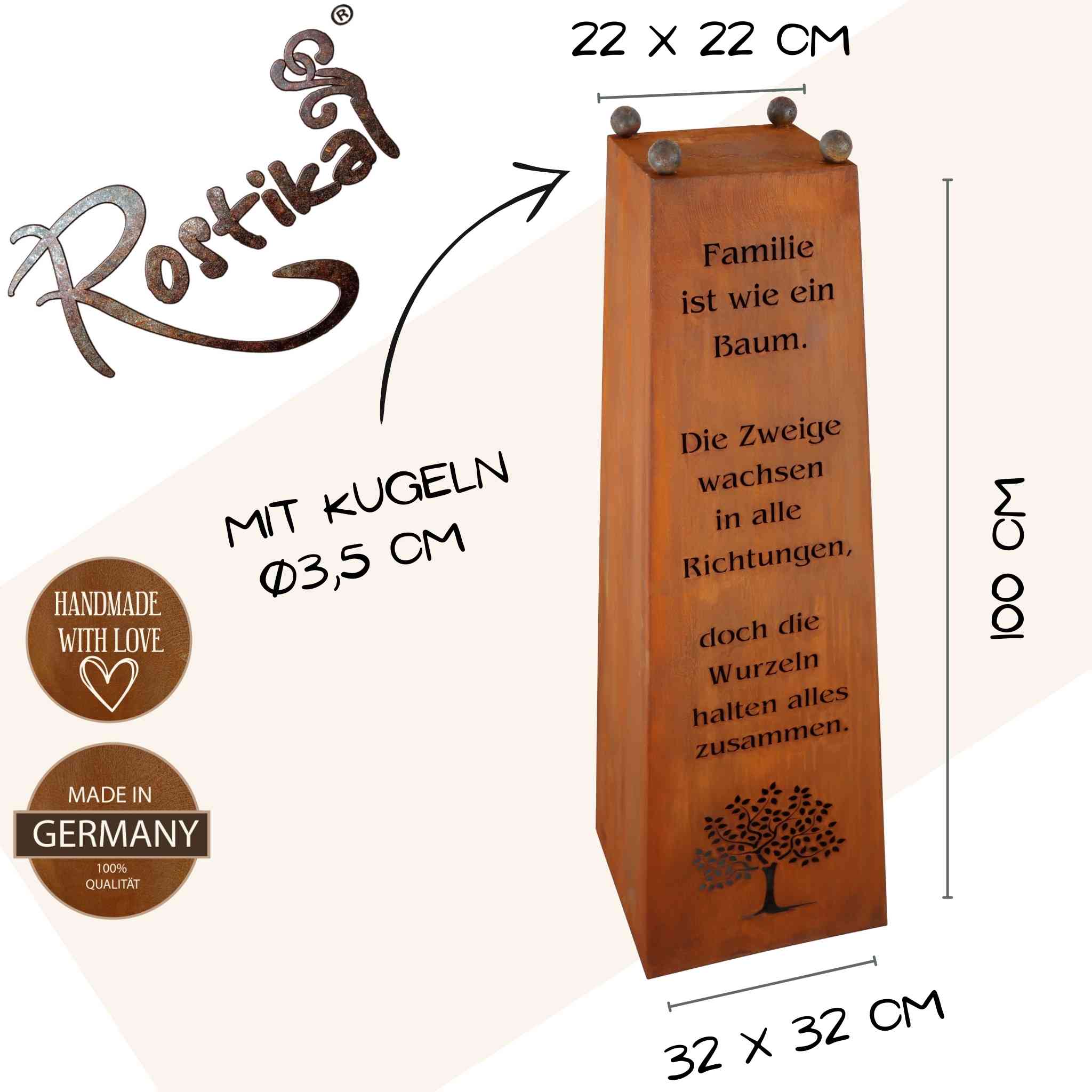Gestalten Sie Ihre Terrasse oder den Garten mit der Dekosäule "Familien-Spruch". Ein wunderschönes Geschenk für Ihre Liebsten.