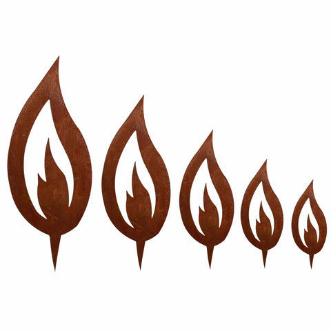 Edelrost Flammen Deko | Metall Dekostecker für Weihnachten & Garten – im Set & 5 Größen