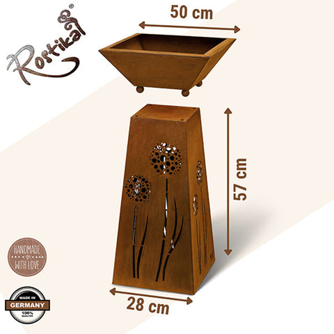Dekorative Edelrost Säule mit Pflanzschale für Garten, Balkon und Hauseingangsbereich