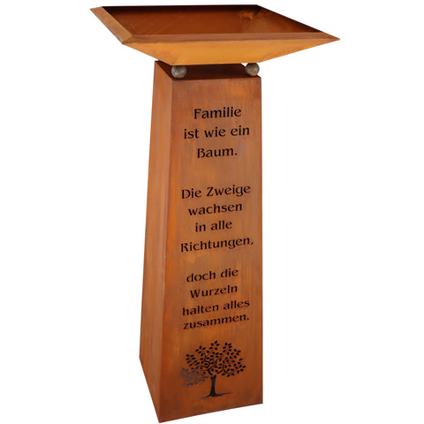 Einzigartige Gartendeko: Vintage Säule mit Spruch und Pflanzschale. Ein Hingucker im Garten oder als Wohndeko für das Zuhause.