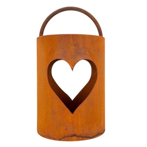 Metalldeko Windlicht mit Herz | Gartendeko Vintage Laterne - Rost Deko Laterne fĂŒr Haus und Garten