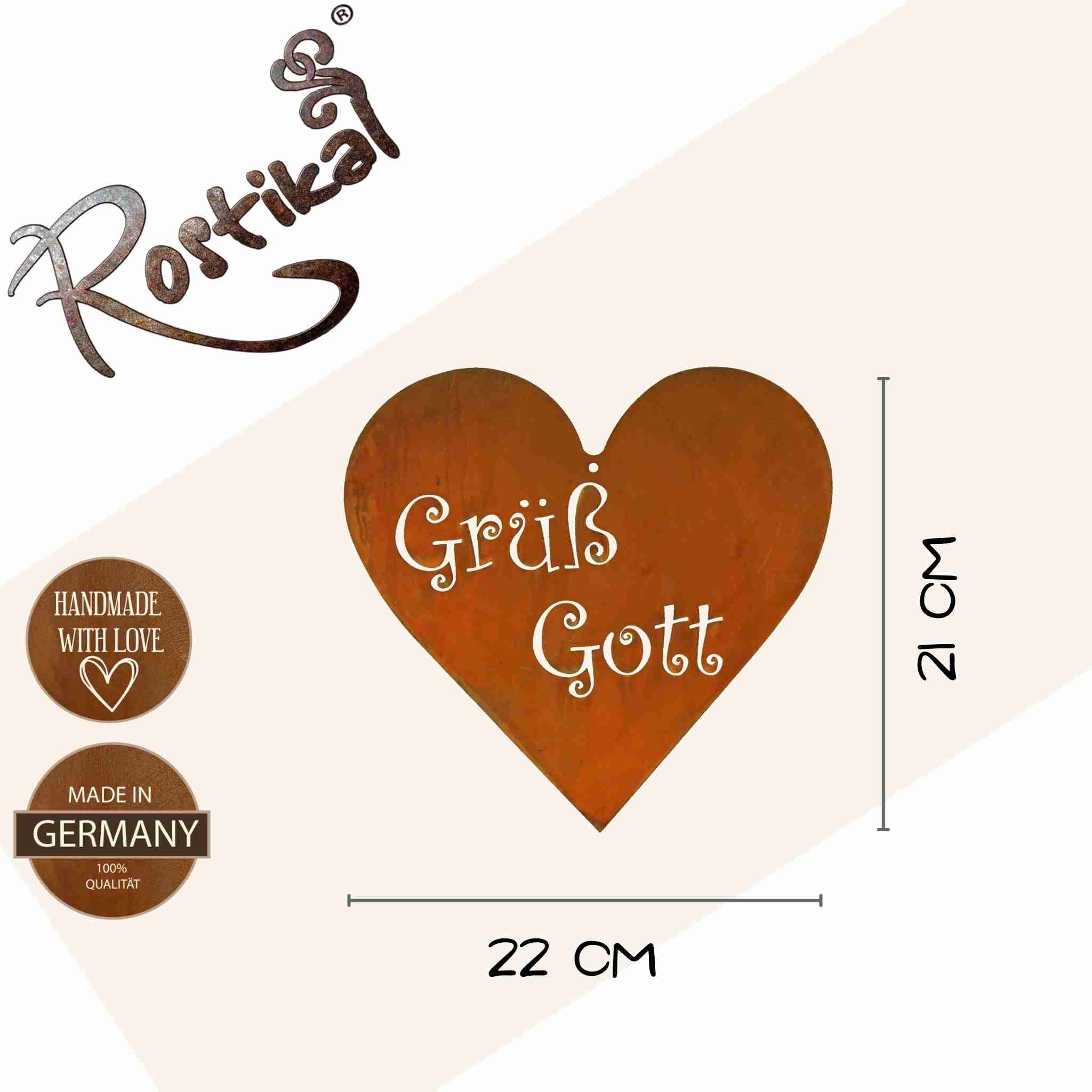 Metalldeko Rostdeko: Rostiges Herz Gruess Gott, perfekt für Deko- und Gartenliebhaber
