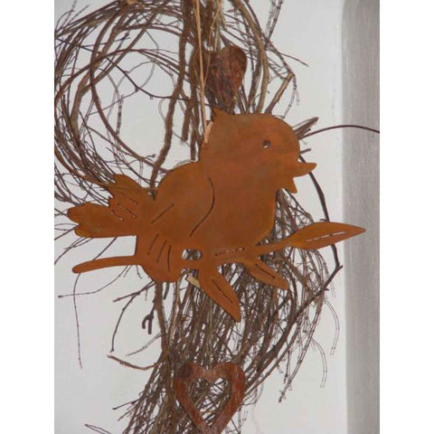 Rostige Vogel-Deko Hansi als originelle Edelrost Metall Hängedeko für Haus und Garten