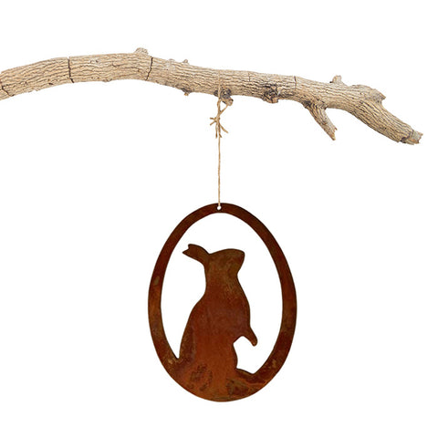 Rusty decorative bunny in an egg | Hanging window decoration for Easter | Hanging Easter eggs