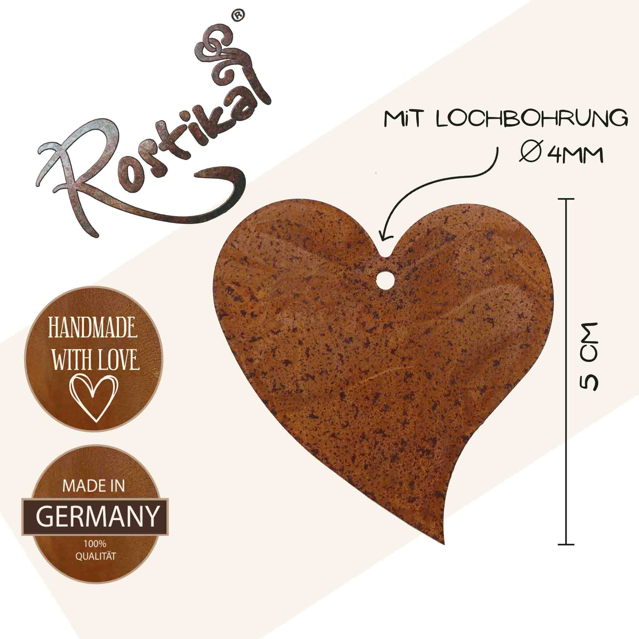 Edelrost Hängeherz aus Metall als eine liebevolle Geschenkidee und stilvolle Hochzeitsdekoration für drinnen und draussen