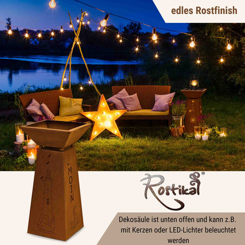 Moin und Leuchtturm Rostdeko - Pflanzsäule für maritimes Flair im Garten, Terrasse oder Hauseingang