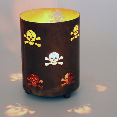 Totenkopf Teelicht | Rostige Metall Deko für Garten und Haus