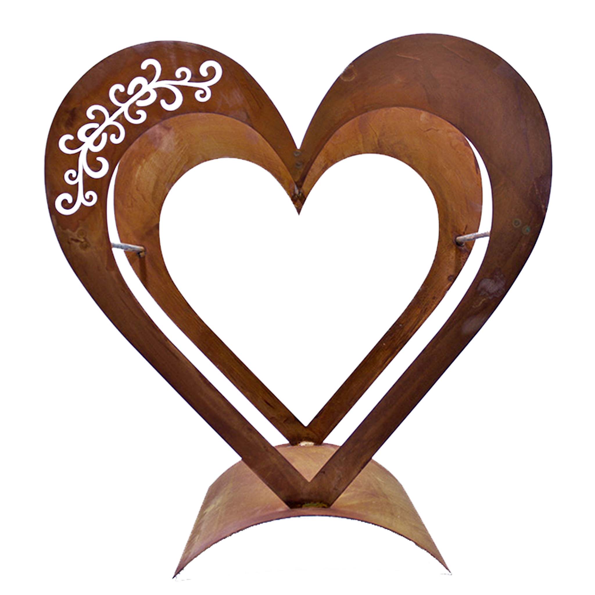 Herz Holzregal Rost Deko für Garten und Haus - Edelrost Kaminholzregal aus Metall - stilvolle Aufbewahrung für Feuerholz und ein Blickfang für jede Jahreszeit.