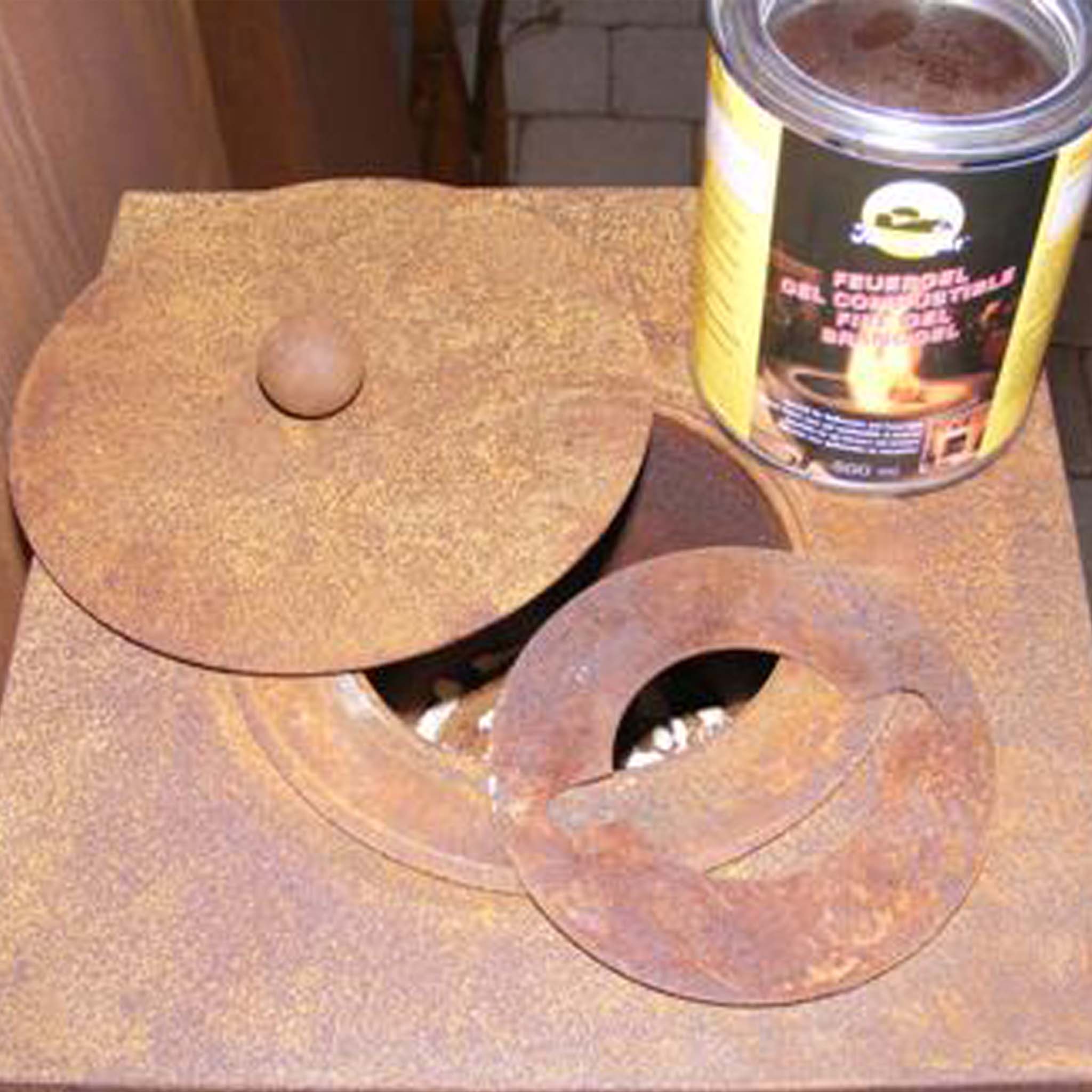 Metall Feuersäule mit Einsatz für Feuergel | Gartendeko Vintage Deko Säule