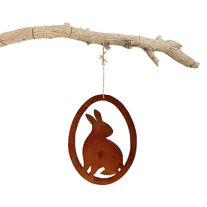 Rusty decorative bunny in an egg | Hanging window decoration for Easter | Hanging Easter eggs