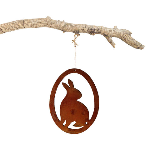 Rusty decorative bunny in an egg | Hanging window decoration for Easter | Hanging Easter eggs