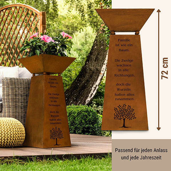 Vintage Rostsäule - abnehmbare Pflanzschale und Kugeln. Einzigartige Metalldekosäule im Landhausstil, perfekt als Geschenkidee.
