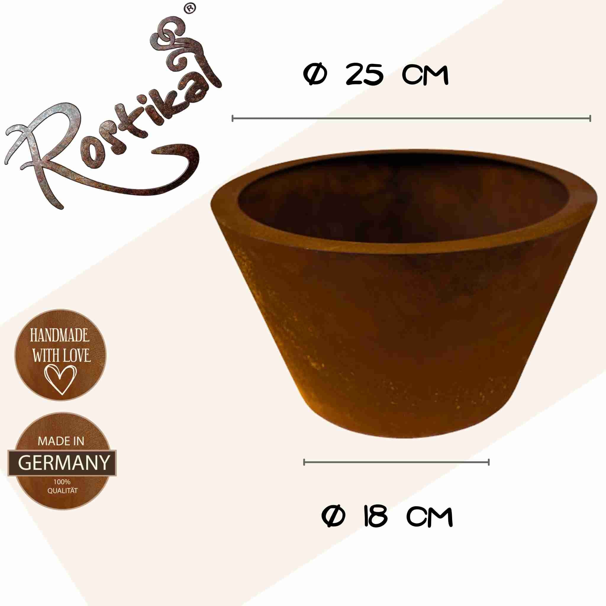 Rostikal konische Pflanzschale aus Metall - Handgefertigt mit rostiger Optik - Einzigartige Gartendeko für Heim und Garten