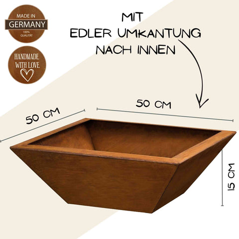 Eckige Pflanzschale ohne Kugeln, 50 x 50 cm, 15 cm tief, konische Form, schlichtes Design, ideale Bedingungen für Ihre Blumen.