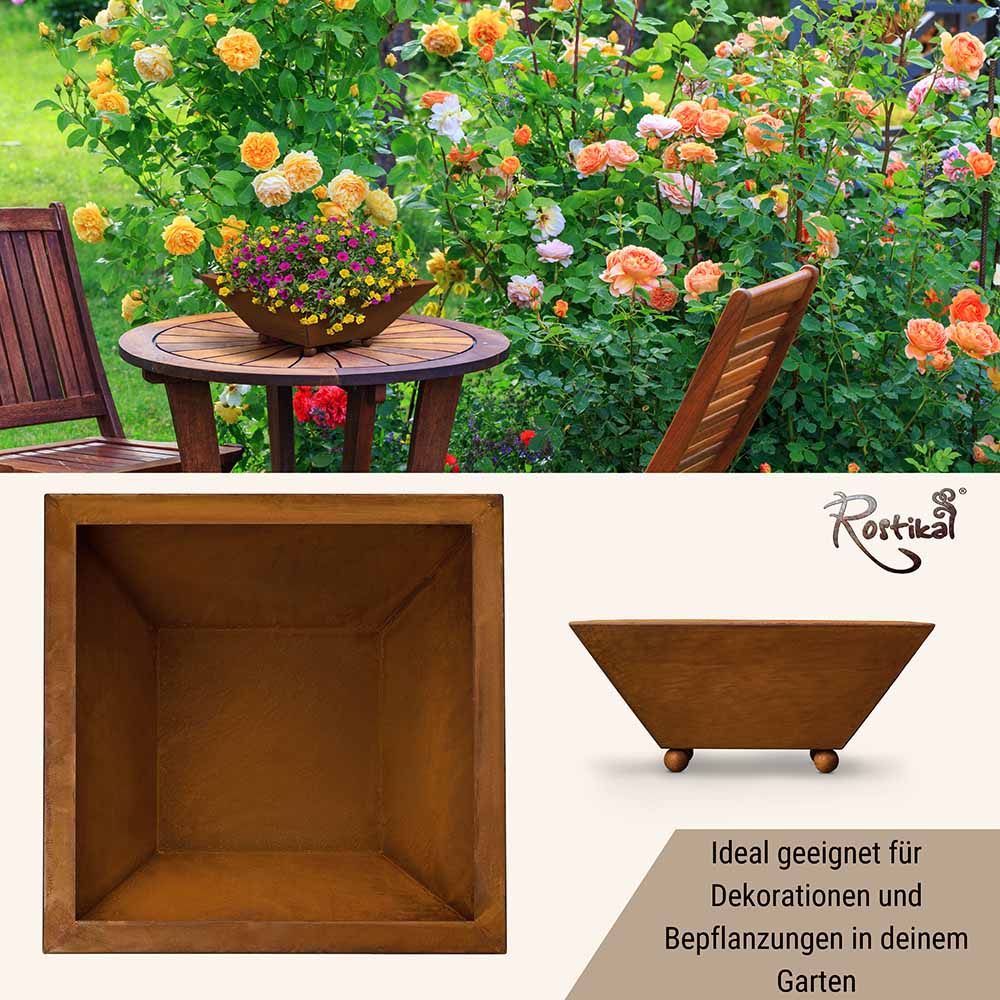 Edelrostshop.de - Eckige Metall Pflanzschale in Rostoptik - elegante Deko für Garten & Outdoor-Bereiche