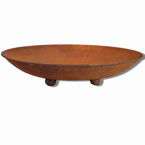 Rustikale Pflanzschale aus Metall in Rostoptik. Handgefertigt in Deutschland. Ă 47 cm, Höhe 7 cm. Ideale Dekoration fĂŒr den AuĂenbereich.