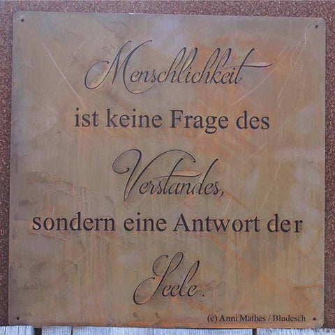 Dekoschild "Verstand und Seele" in Edelrostoptik