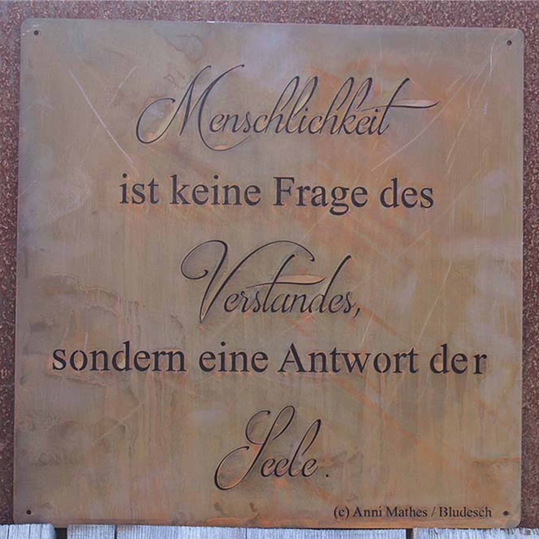 Dekoschild "Verstand und Seele" in Edelrostoptik