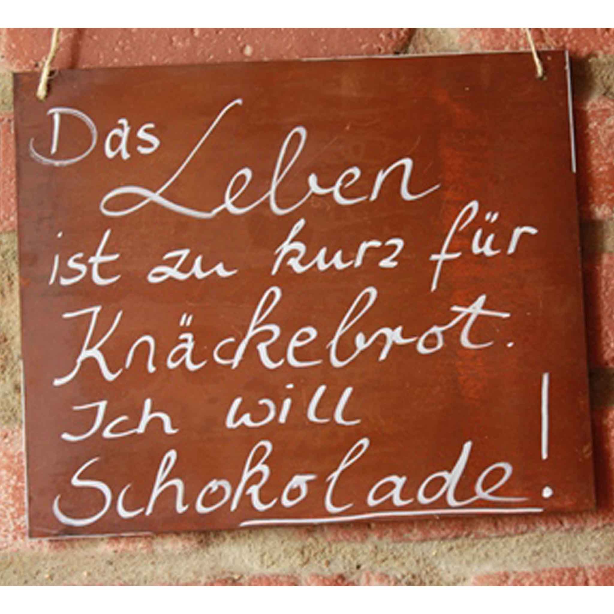 Edelrost Schild zum Hängen | Metall Spruchtafel Schokolade