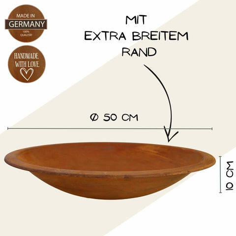 Robust und witterungsbeständig - Diese Metallschale aus Rostikal ist handgefertigt und bietet Ihnen eine langlebige Dekoration für Ihren Garten.