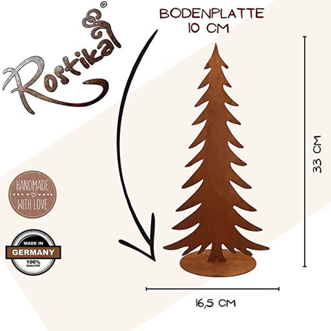 Rostiger Tannenbaum im Topf als dekorativer Blickfang für die Terrasse oder den Balkon. Handgefertigt mit natürlicher Edelrost Patina