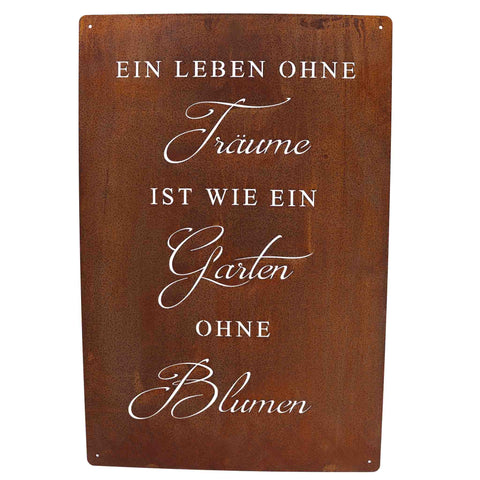 Spruchtafel in Edelrostoptik, handgefertigt, inspirierender Text, ideal für Garten- oder Wohnraumdekor