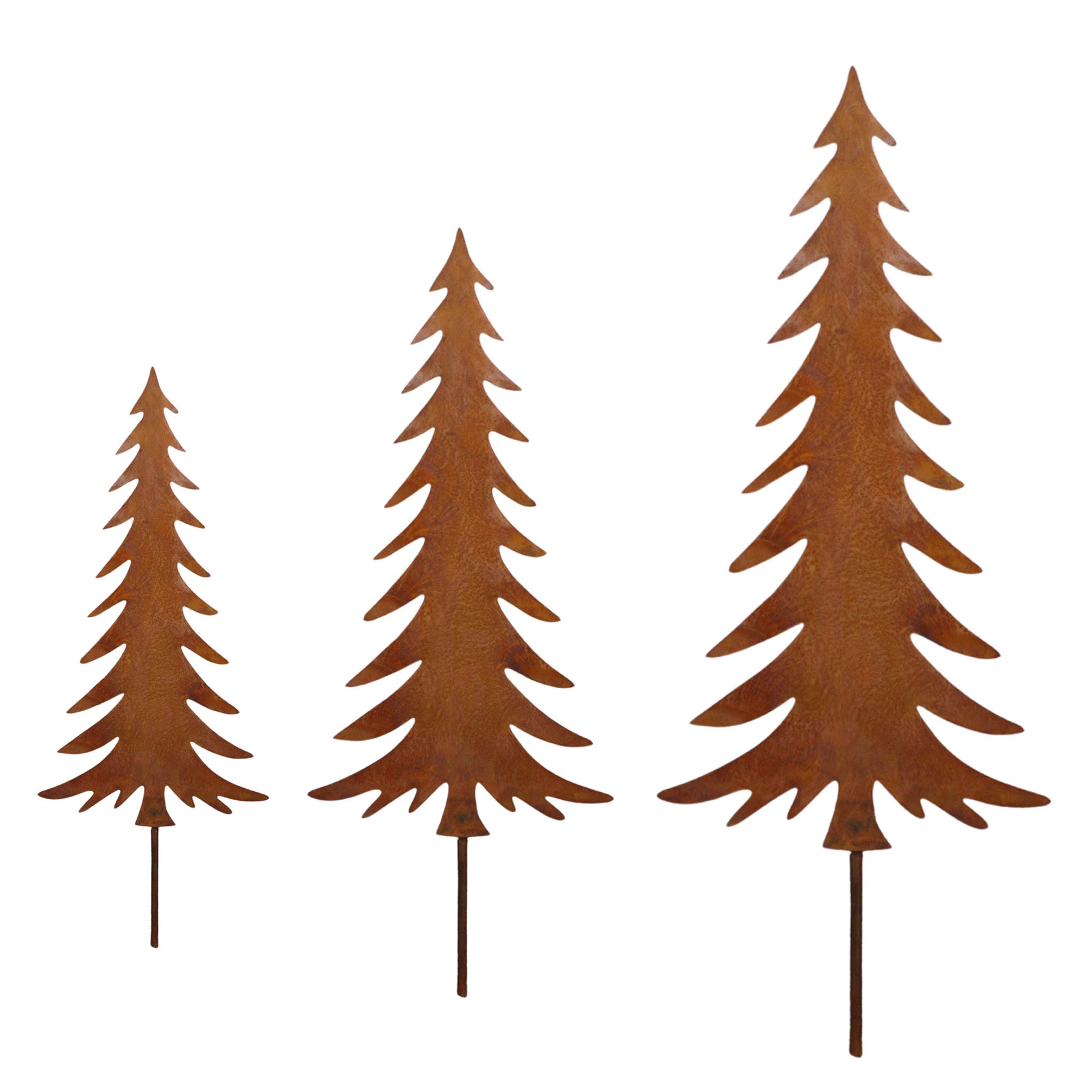 Rostiger Tannenbaum auf Stab als Blumenstecker oder Gartendeko. Handgefertigt mit natürlicher Edelrost Patina.