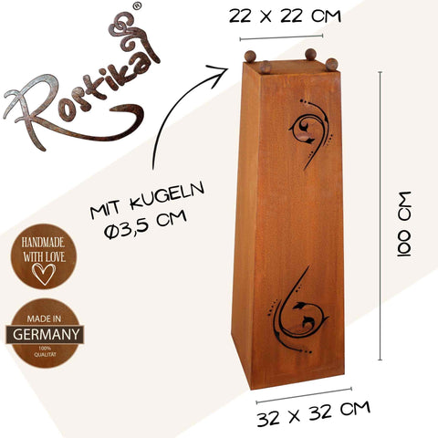 Echte Handarbeit aus Bayern: Die Rostikal Metall-Säule Trapez Ornamente ist ein liebevoll gestaltetes Kunstwerk für Ihren Garten.