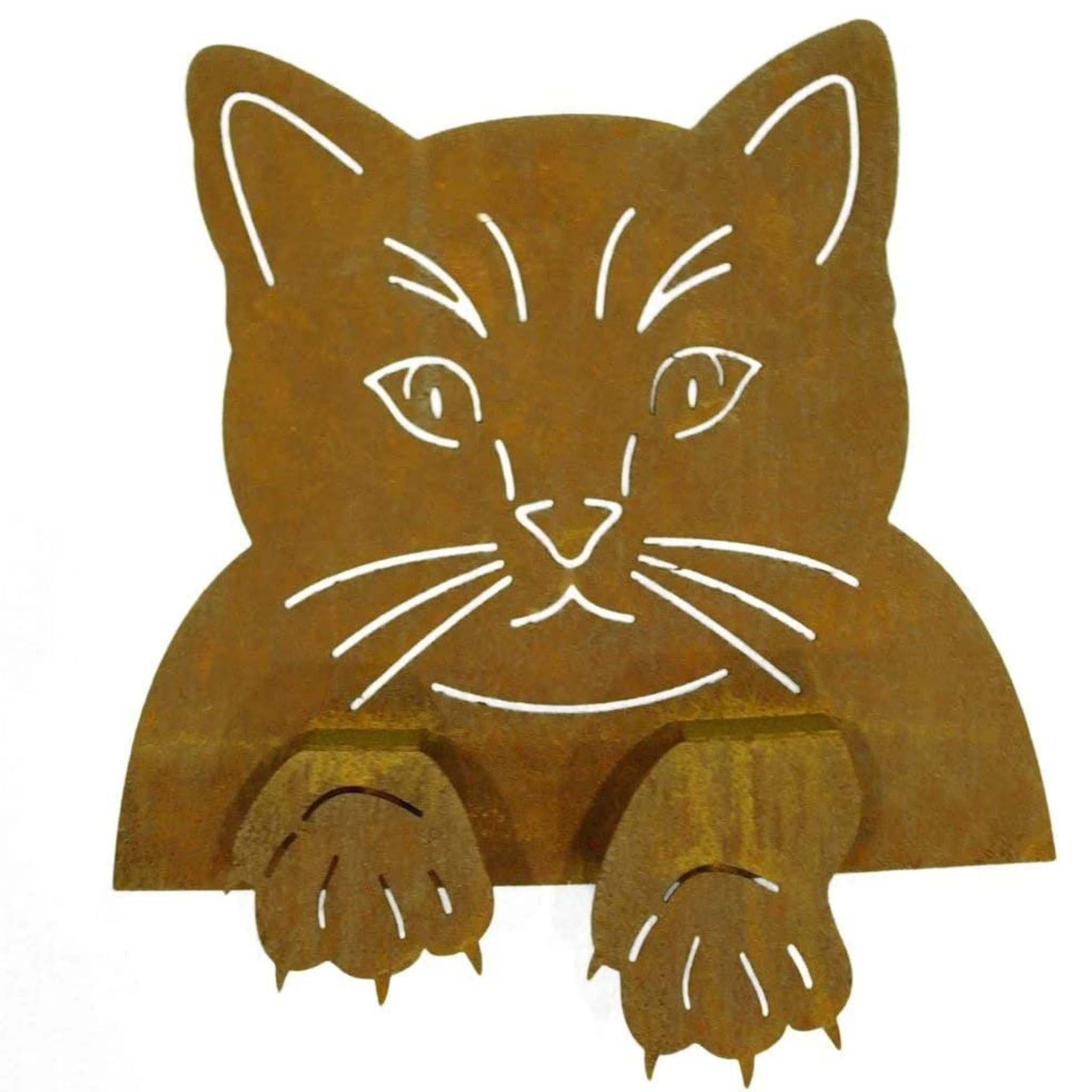 Edelrost Katze als Gartendeko - Zum Einhängen an Zaun & Balkon