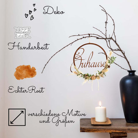 Kreative Deko-Idee: Edelrost Schriftzug "Zuhause" als Geschenkidee für Freunde und Familie.