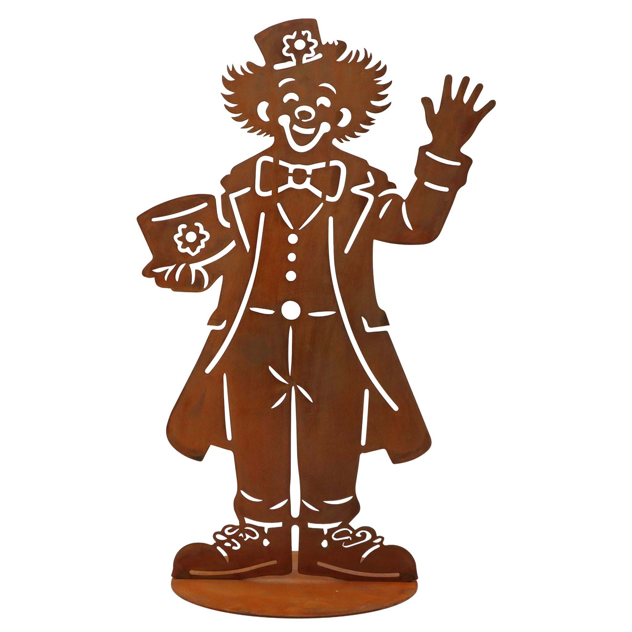 Clown Bebbo aus Edelrost 40 cm – Gartenfigur aus Cortenstahl mit Bodenplatte
