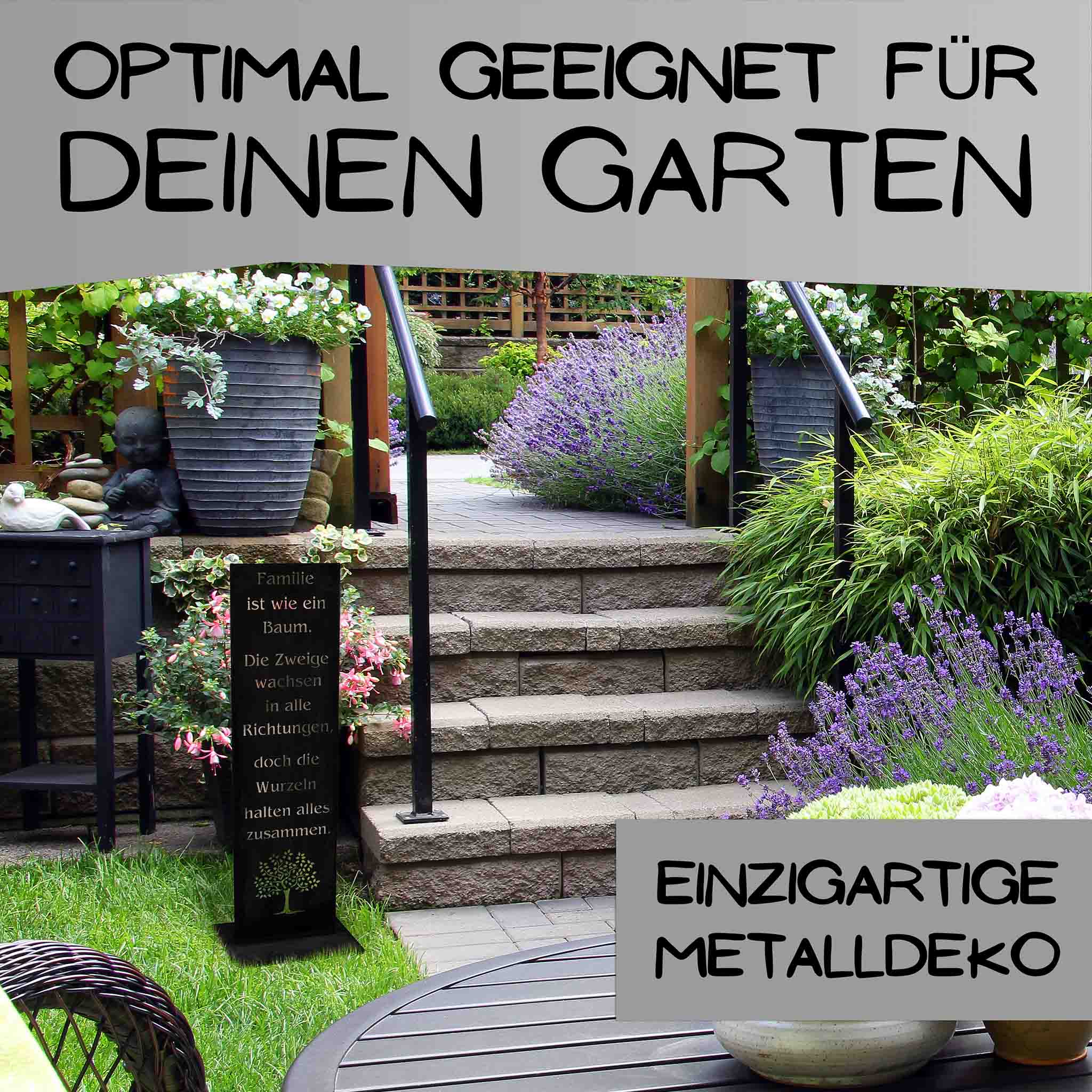 Dekoratives schwarzes Metallschild mit Familienspruch, stilvoller Hingucker für Wohnzimmer, Eingangsbereich oder Garten.