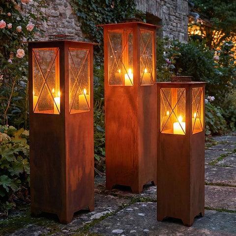 Edelrost Laterne aus Metall – Windlicht für Garten & Terrasse | 3 Größen