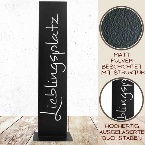 Lieblingsplatz Schild | Metall Deko Spruchtafel schwarz 71 cm