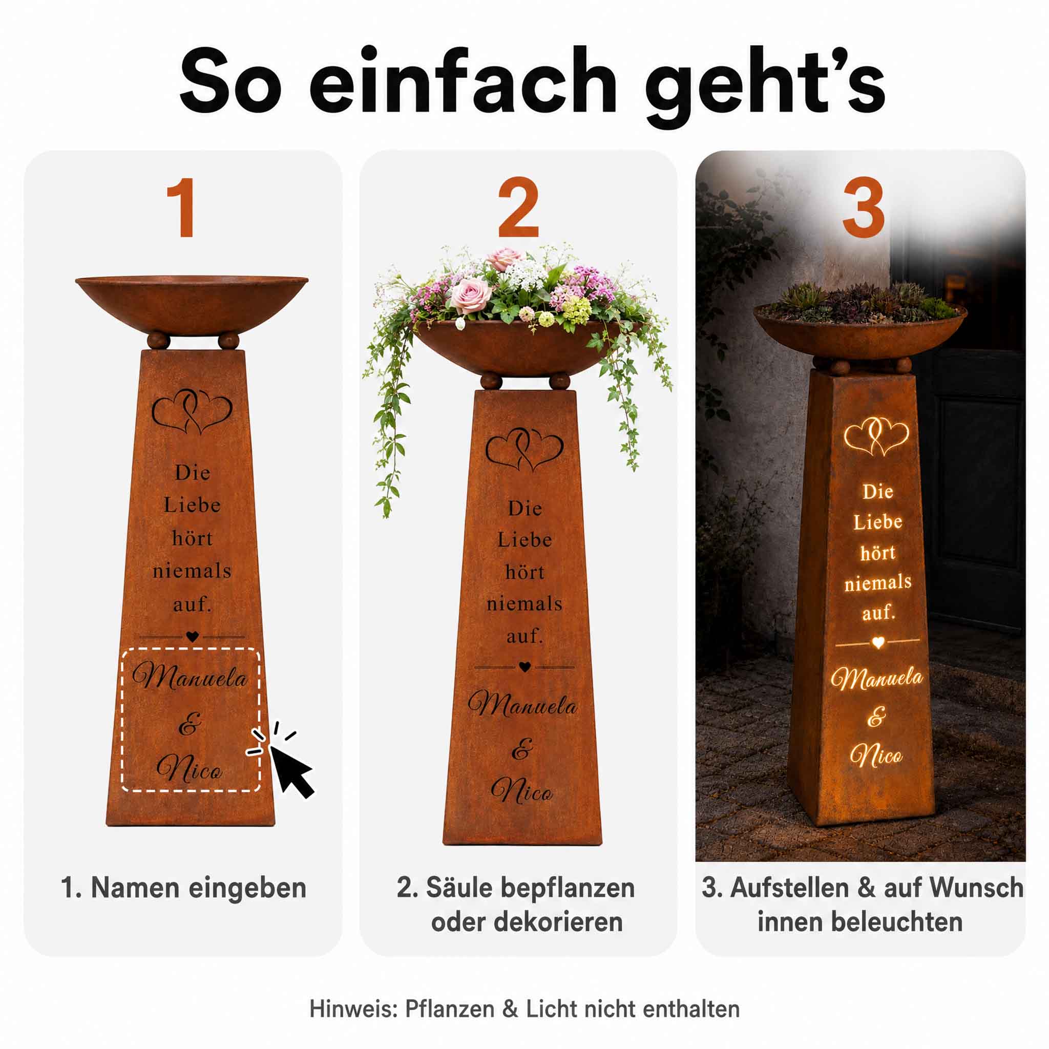 Rost Hochzeitsdeko im Garten – Cortenstahl Säule als Geschenk zur Hochzeit
